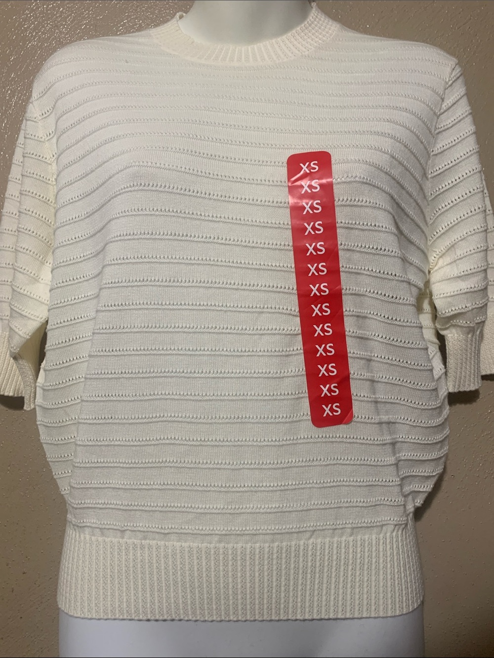 Frye size XS Cream Short-Sleeve Crewneck Knit Sweater NWT